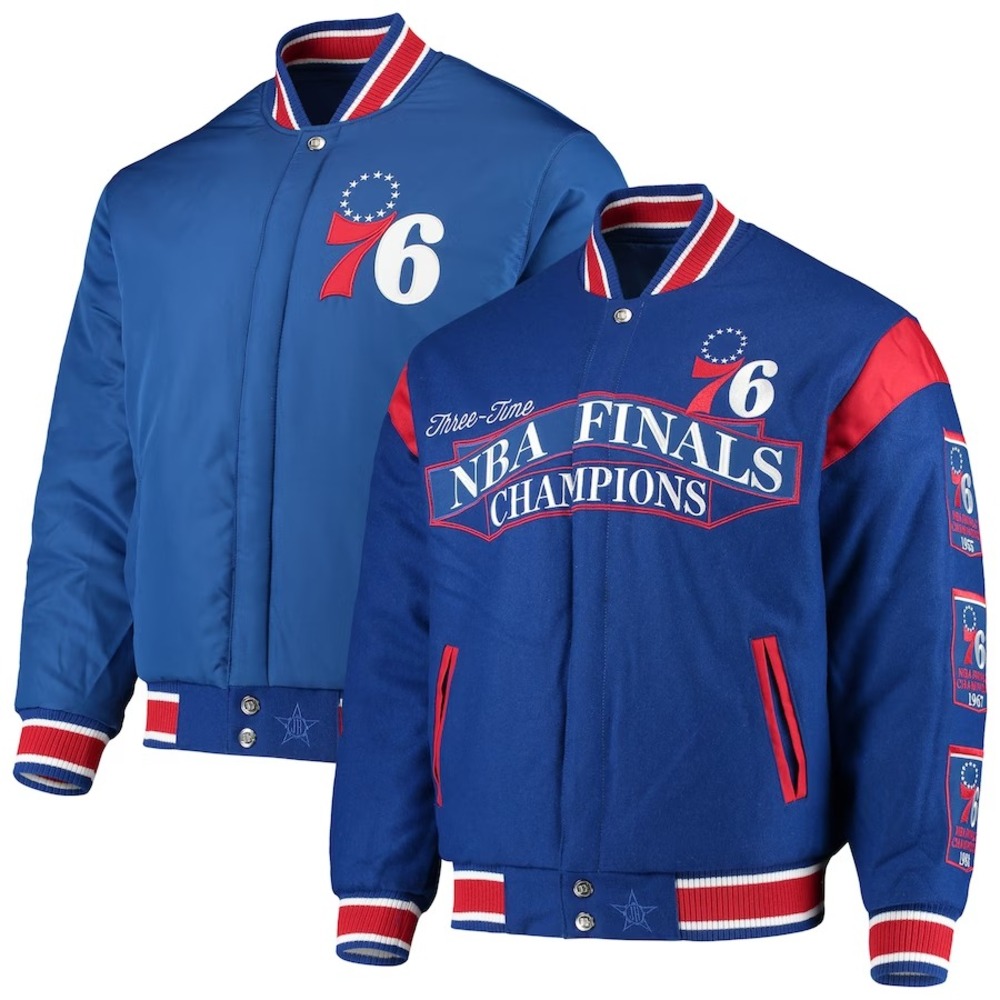 Philadelphia 76ers Coat Mens XL Royal JH Design Championship‎ Reversible Jacket